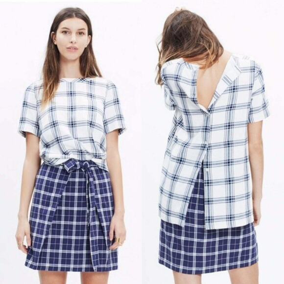 Madewell Womens Top Windowpane Light Academia Size M Classic Prep Old Money - Picture 1 of 7